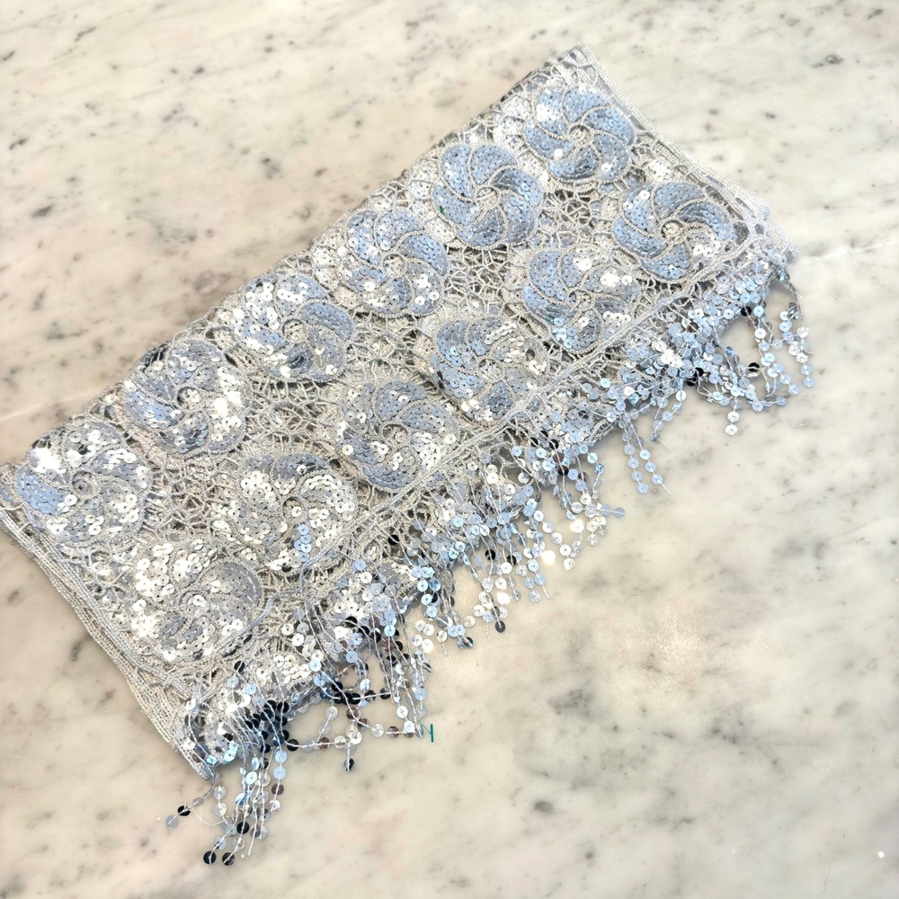 J Francis‎ Silver Sequin Lace Scarf Statement Piece